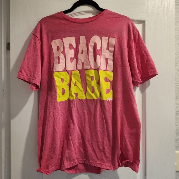 Gildan Pink Softstyle Beach Babe T-Shirt Size L Euc - Picture 1 of 3